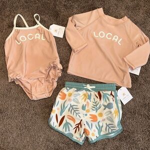 NWT Little Co “Local” 18m matching twin set boy/girl swimsuit bundle